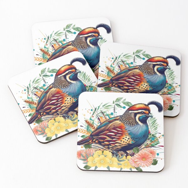 Item preview, A beautiful quail bird with various colorful leaves and flowers designed and sold by Marcoshop10.