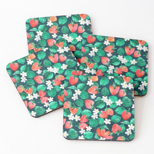 Item preview, Delicious Fresh Strawberry Floral in Watercolor on Dark Blue Pattern designed and sold by micklyn.