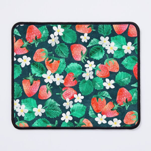 Item preview, Delicious Fresh Strawberry Floral in Watercolor on Dark Blue Pattern designed and sold by micklyn.