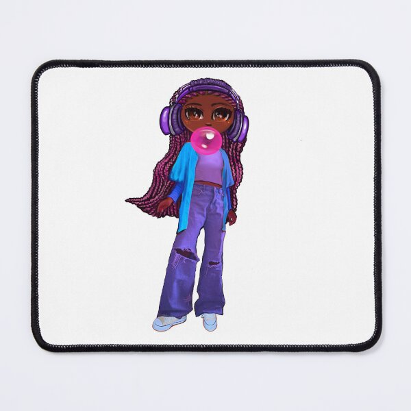 Item preview, Cool edgy black girl blowing bubble gum 2 pink braids wearing headphones and ripped jeans with Afro hair African American Melanin Queen designed and sold by Artonmytee.