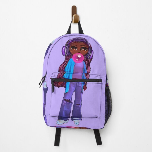 Item preview, Cool edgy black girl blowing bubble gum 2 pink braids wearing headphones and ripped jeans with Afro hair African American Melanin Queen designed and sold by Artonmytee.