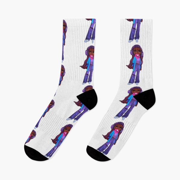 Item preview, Cool edgy black girl blowing bubble gum 2 pink braids wearing headphones and ripped jeans with Afro hair African American Melanin Queen designed and sold by Artonmytee.