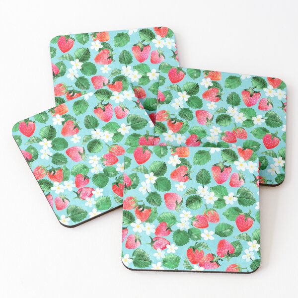 Item preview, Sweet Garden Strawberries and Flowers in Watercolor on Light Blue Pattern designed and sold by micklyn.
