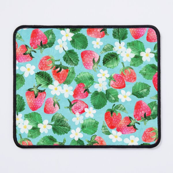 Item preview, Sweet Garden Strawberries and Flowers in Watercolor on Light Blue Pattern designed and sold by micklyn.