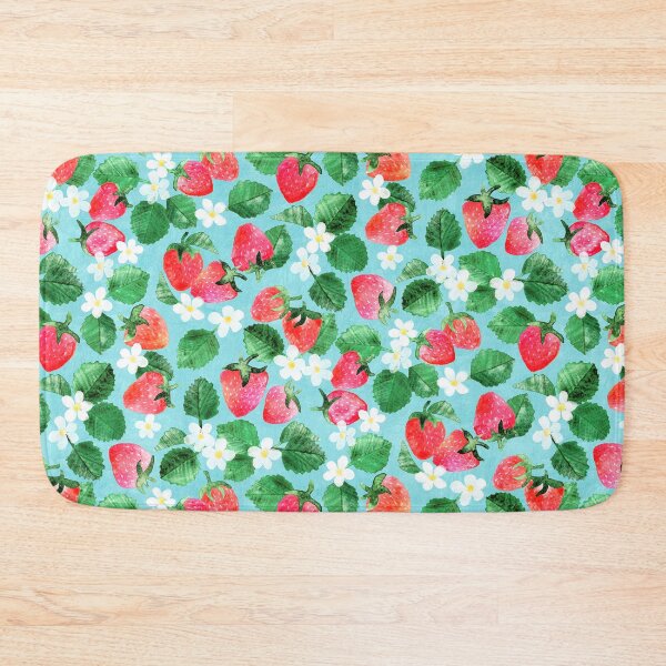 Item preview, Sweet Garden Strawberries and Flowers in Watercolor on Light Blue Pattern designed and sold by micklyn.