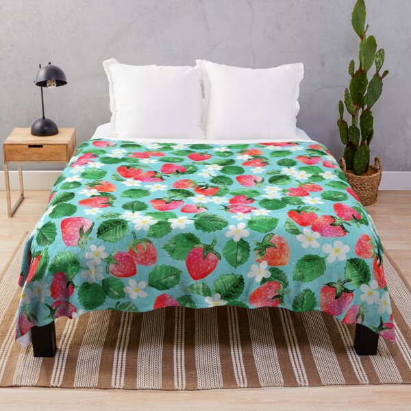 Item preview, Sweet Garden Strawberries and Flowers in Watercolor on Light Blue Pattern designed and sold by micklyn.