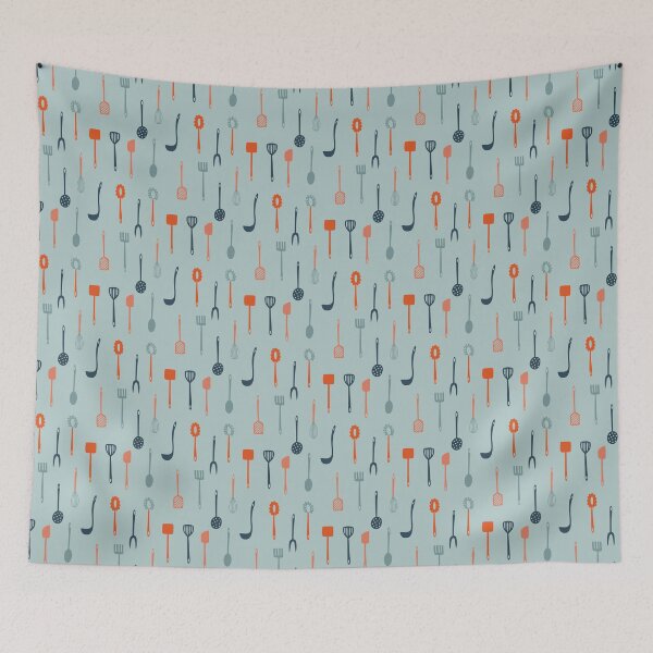 Item preview, Set of various vintage colored kitchen utensils pattern designed and sold by TinyFlowerArt.