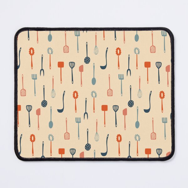 Item preview, Collection of various vintage colored kitchen utensils pattern designed and sold by TinyFlowerArt.
