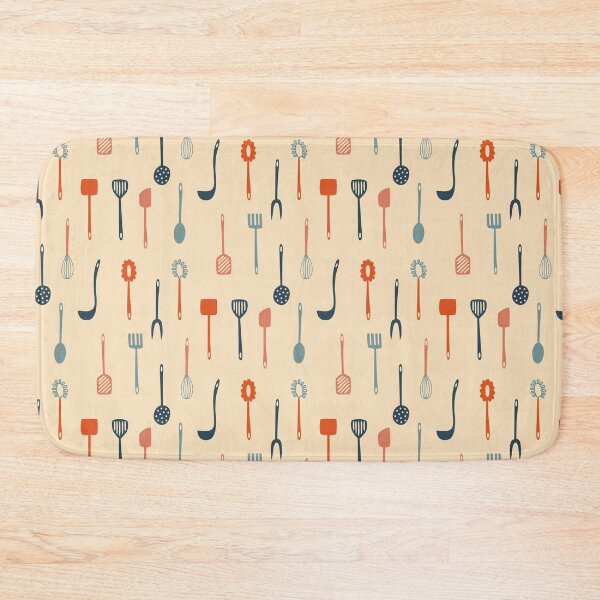 Item preview, Collection of various vintage colored kitchen utensils pattern designed and sold by TinyFlowerArt.