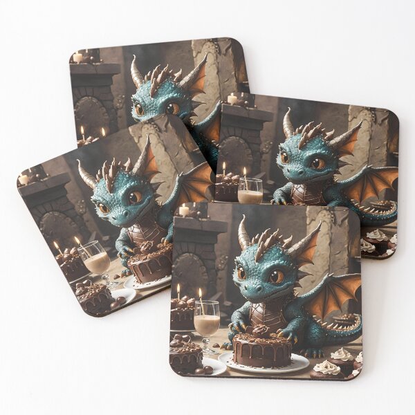 Item preview, Baby dragon smelling a chocolate cake. designed and sold by Kenosuke78.