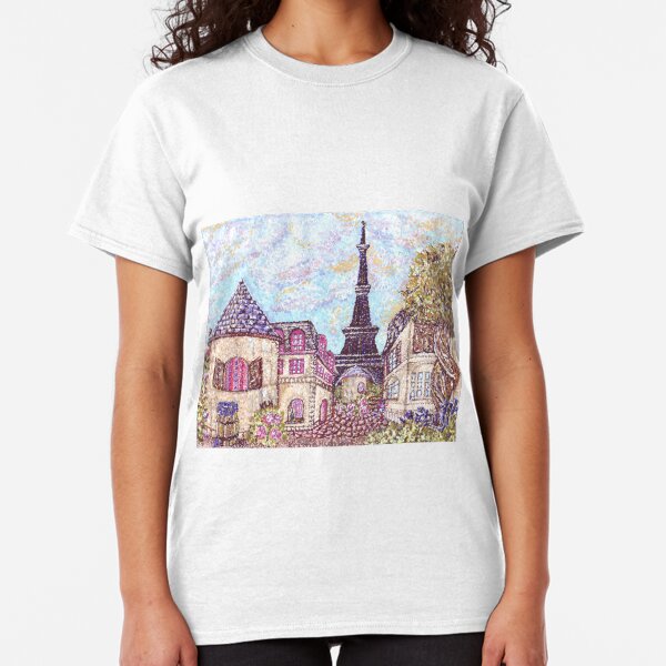 Paris Eiffel Tower inspired pointillism landscape by Kristie Hubler Classic T-Shirt