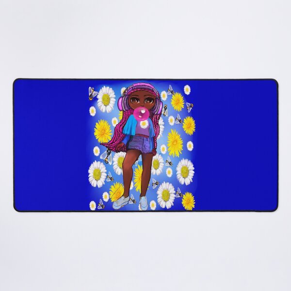 Item preview, Cool edgy black girl blowing bubble gum pink braids wearing headphones and ripped jeans with Afro hair African American Melanin Queen designed and sold by Artonmytee.