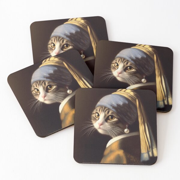 Item preview, Cat with Pearl Earring Vermeer painting parody designed and sold by ArtUnova.