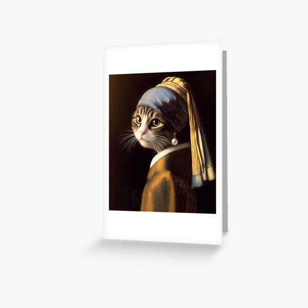 Item preview, Cat with Pearl Earring Vermeer painting parody designed and sold by ArtUnova.