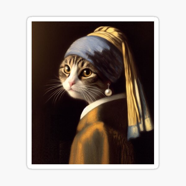 Item preview, Cat with Pearl Earring Vermeer painting parody designed and sold by ArtUnova.