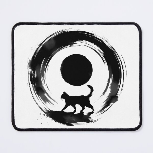 Item preview, Sumie Enso Circle Japanese Brushstroke Black Cat designed and sold by TomFrontierArt.