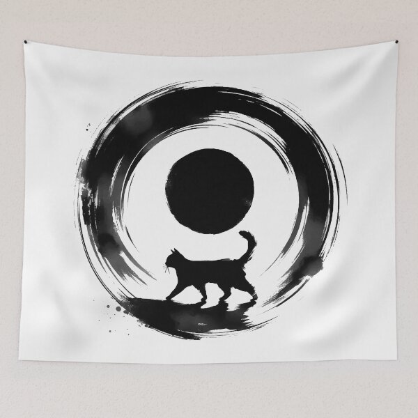 Item preview, Sumie Enso Circle Japanese Brushstroke Black Cat designed and sold by TomFrontierArt.