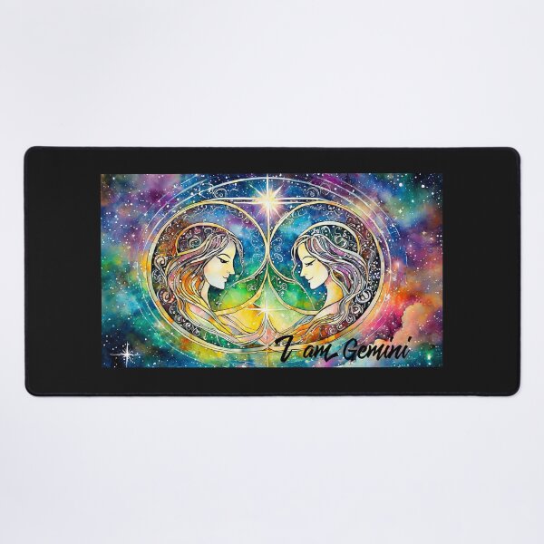 Item preview, Gemini zodiac sign in nebular cosmic background designed and sold by PrintPlanetGo.