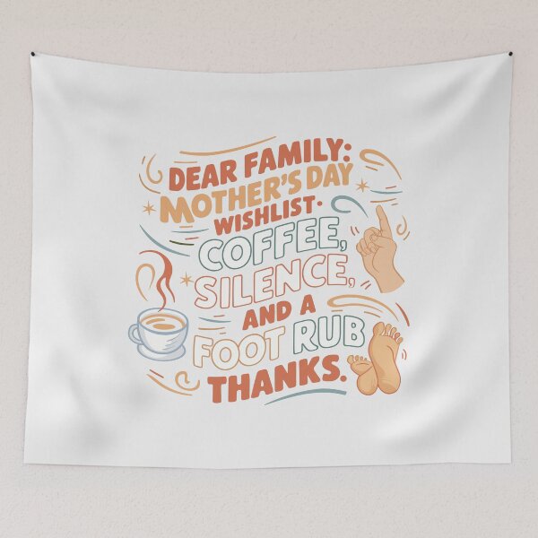 Item preview, Whimsical Mother's Day Illustration- Mom's Dream Wishlist: Coffee, Silence, Foot Rub! Thanks designed and sold by HahaHandlesHub.