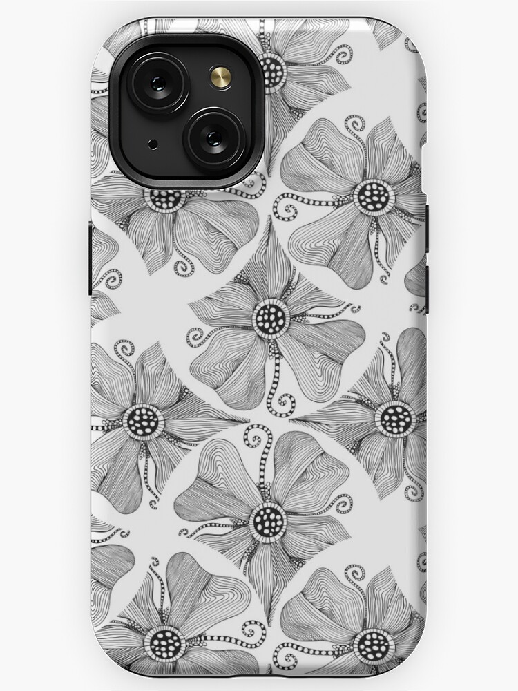 iPhone Case, Monochrome Topography Flower Tangle Art Deco Fans designed and sold by Triplicate Limited