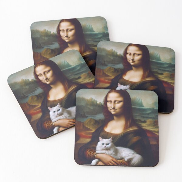 Item preview, Mona Lisa parody Leonardo Da Vinci painting Gioconda White cat designed and sold by ArtUnova.