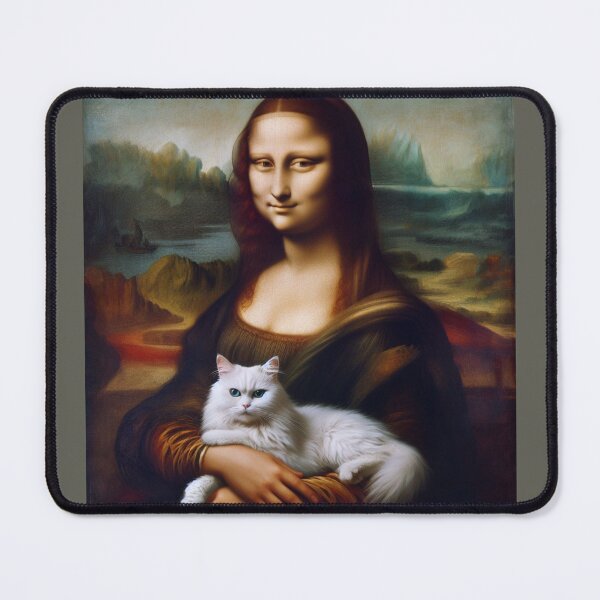 Item preview, Mona Lisa parody Leonardo Da Vinci painting Gioconda White cat designed and sold by ArtUnova.