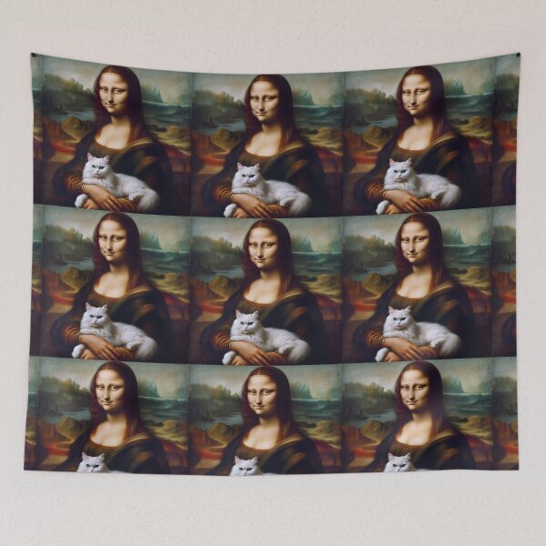 Item preview, Mona Lisa parody Leonardo Da Vinci painting Gioconda White cat designed and sold by ArtUnova.