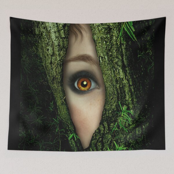 Item preview, Golden Eye peeking out of a green Tree designed and sold by Britta Glodde.