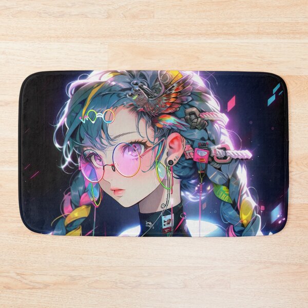 Item preview, Futuristic Neon Cyberpunk Braids Anime Girl designed and sold by bubblegoth.