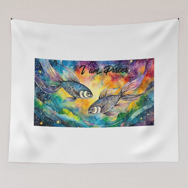 Artikelvorschau, Sternzeichen Fische im kosmischen Nebelhintergrund entworfen und verkauft von PrintPlanetGo.