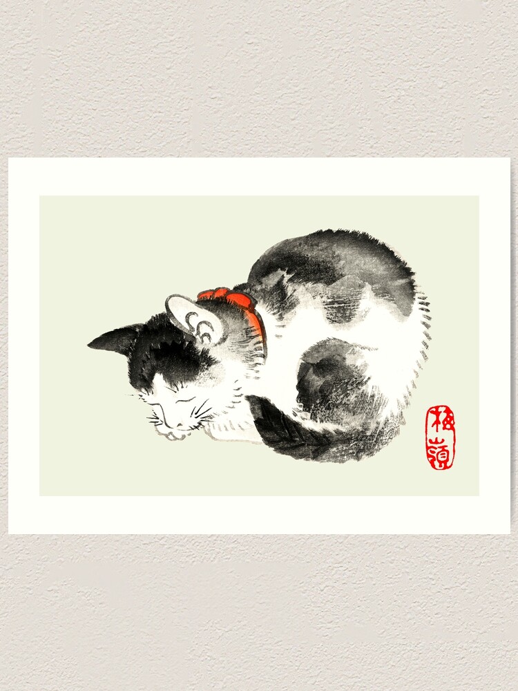 Sleeping Japanese Cat Black and White