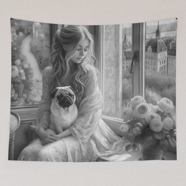 Item preview, The theme of "Girl with a dog" is often used in visual art designed and sold by aleksandr13.