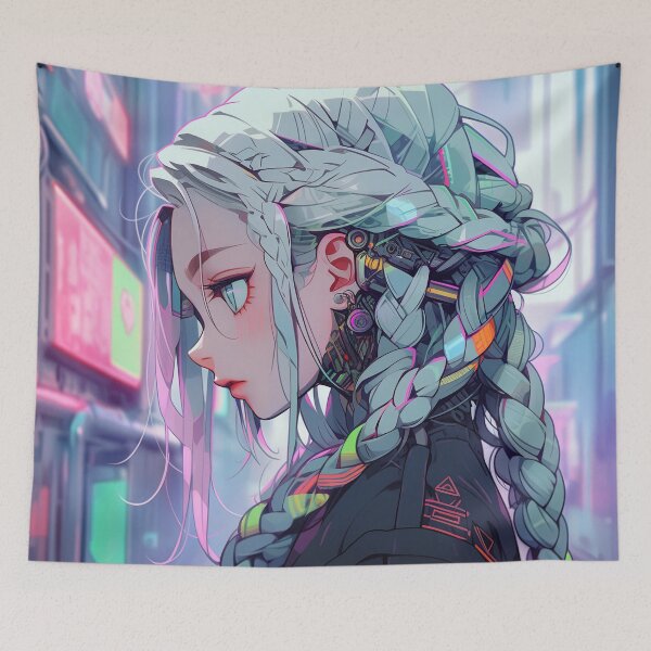 Item preview, Cyber Urban Neon Braids Anime Girl designed and sold by bubblegoth.