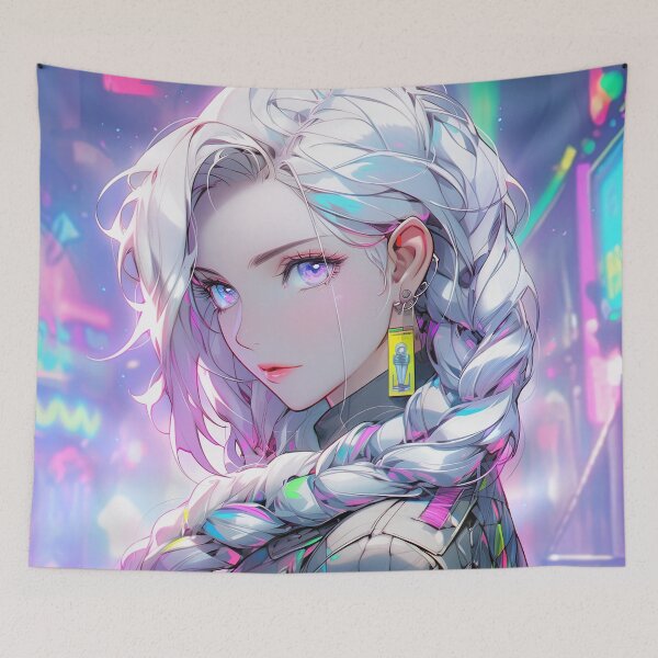 Item preview, Neon Cyberglow Braids Anime Girl designed and sold by bubblegoth.