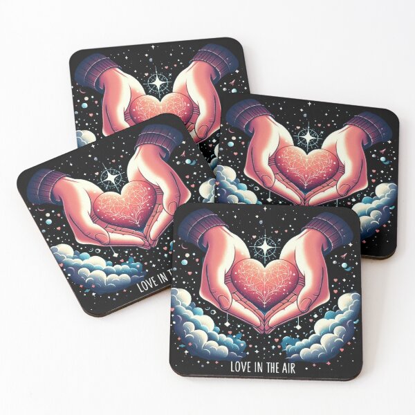 Item preview, A pair of hands holding a heart, with a starry sky background and the phrase 'Love in the Air'. designed and sold by joyfulk8.