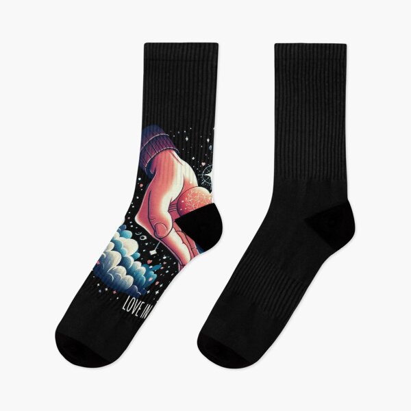 Item preview, A pair of hands holding a heart, with a starry sky background and the phrase 'Love in the Air'. designed and sold by joyfulk8.