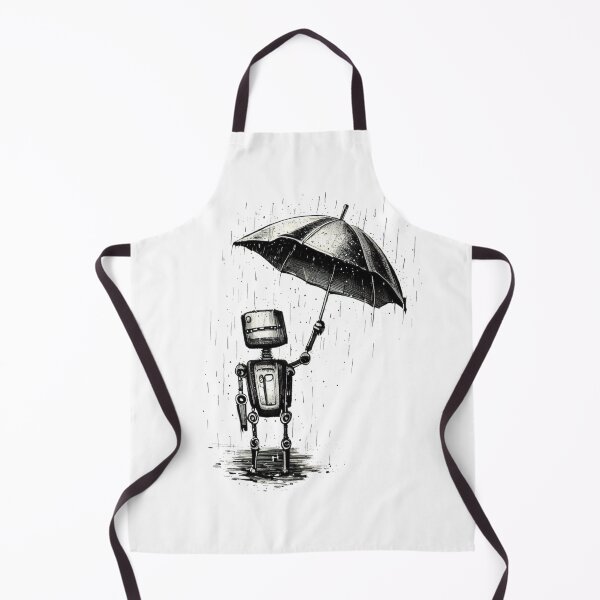 Item preview, Little Lonely Robot With Umbrella Pencil Sketch Black And White Rainy Weather designed and sold by Cr320.