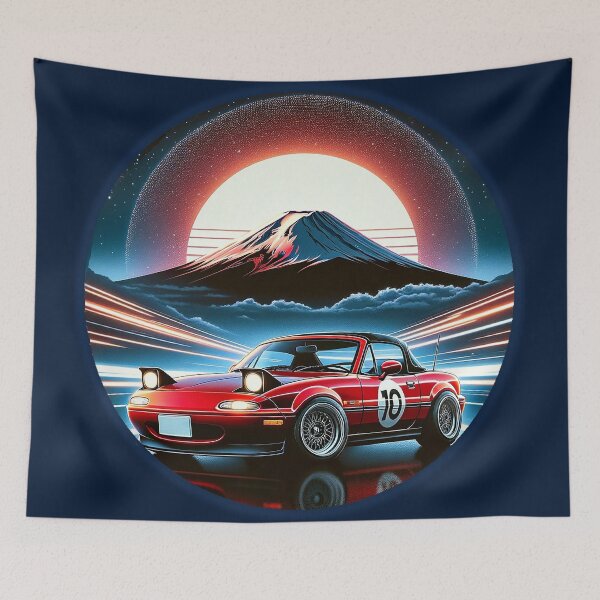 Item preview, Red Miata NA 10 in front of mt. Fuji at night designed and sold by mugooooo.