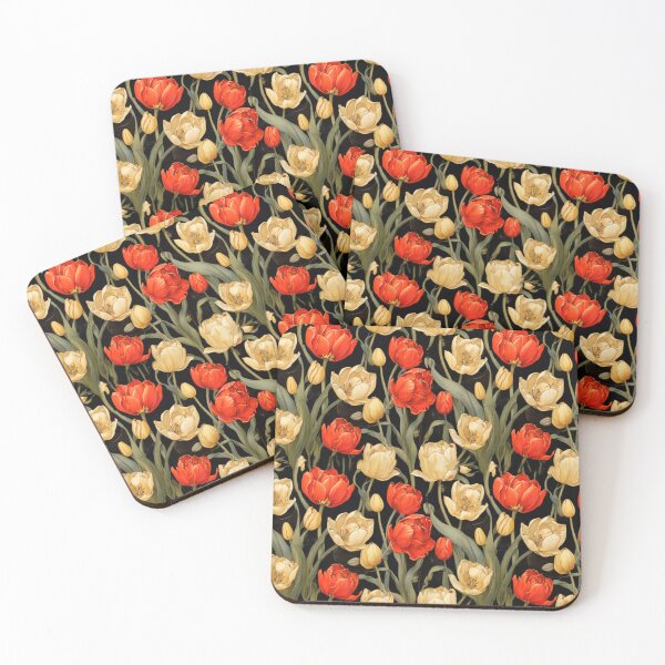 Item preview, Yellow and red tulips on black  designed and sold by Flowersonstuff.