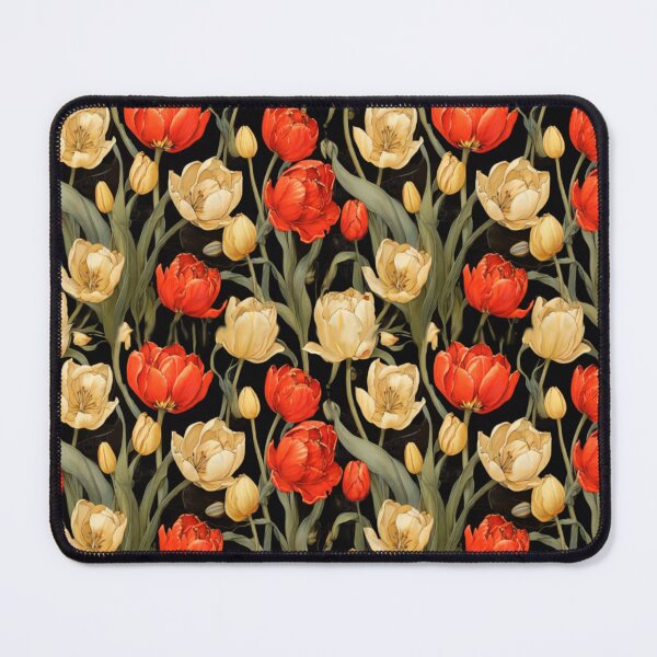 Item preview, Yellow and red tulips on black designed and sold by Flowersonstuff.
