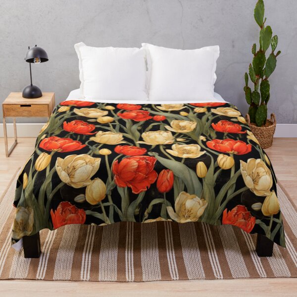 Item preview, Yellow and red tulips on black designed and sold by Flowersonstuff.