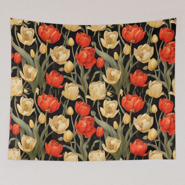 Item preview, Yellow and red tulips on black  designed and sold by Flowersonstuff.