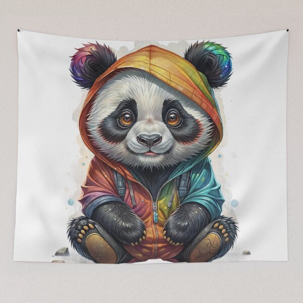 Item preview, Cute little panda in multicoloured hoodie designed and sold by laura-in-rome.