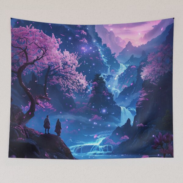 Item preview, Neon Nights: Tranquil Dreamscapes of a Japanese Mountain Lake Illuminated by Glowing Lights designed and sold by Mullet Monkey.