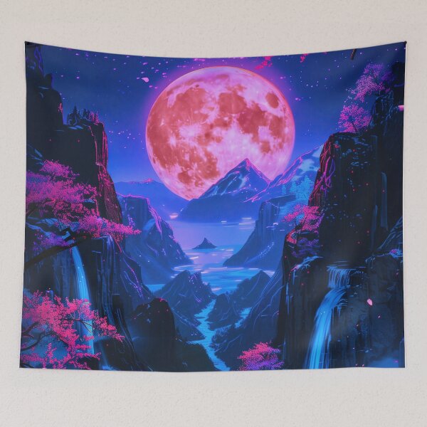 Item preview, Luminous Escapes: Dreamy Japanese Mountain Lake Nightscape, Painted with the Glow of Neon designed and sold by Mullet Monkey.