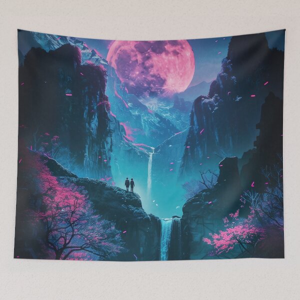Item preview, Ethereal Waters: A Neon Fantasy Unfolds at the Mountain Lake, Casting a Spell of Enchantment designed and sold by Mullet Monkey.
