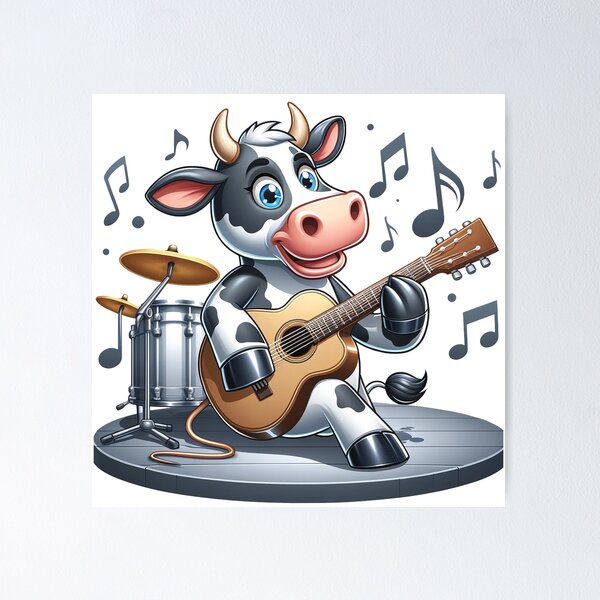 Item preview, Cheerful Guitarist Cow designed and sold by Moo-larious Creations From Down Udder.