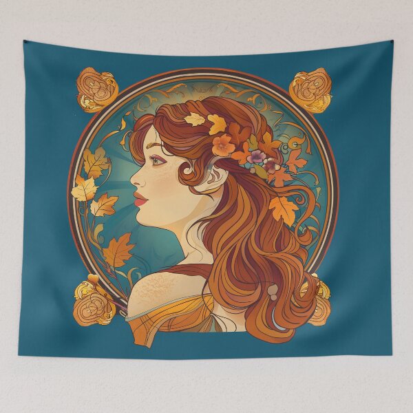 Item preview, Autumn Girl, art nouveau Alphonse Mucha style. designed and sold by Danicus666.