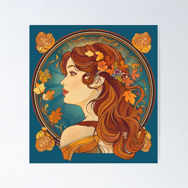 Item preview, Autumn Girl, art nouveau Alphonse Mucha style. designed and sold by Danicus666.
