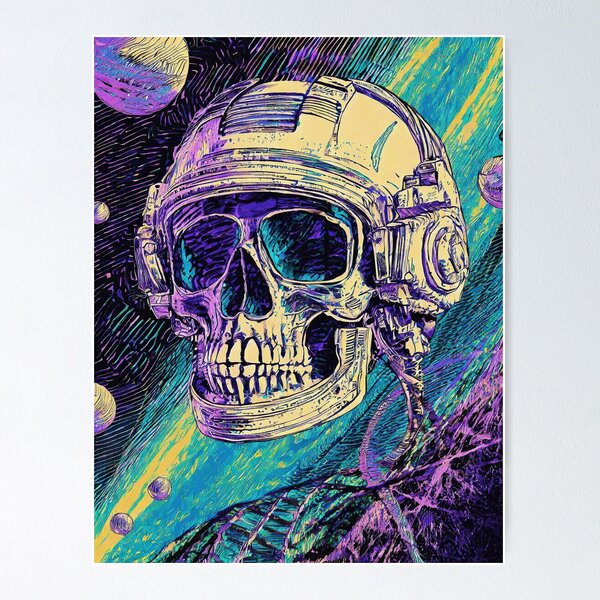 Item preview, Synthwave Astronaut Skull with Helmet/1 designed and sold by Synthwave Poem.